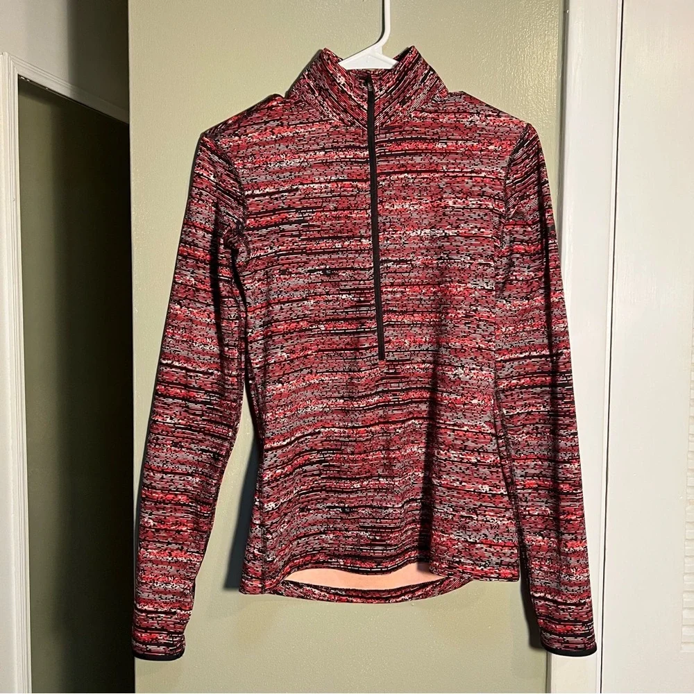 Nike Pro Women's Sz Small Half Zip Sweatshirt Red Black Pink Geometric Hyperwarm